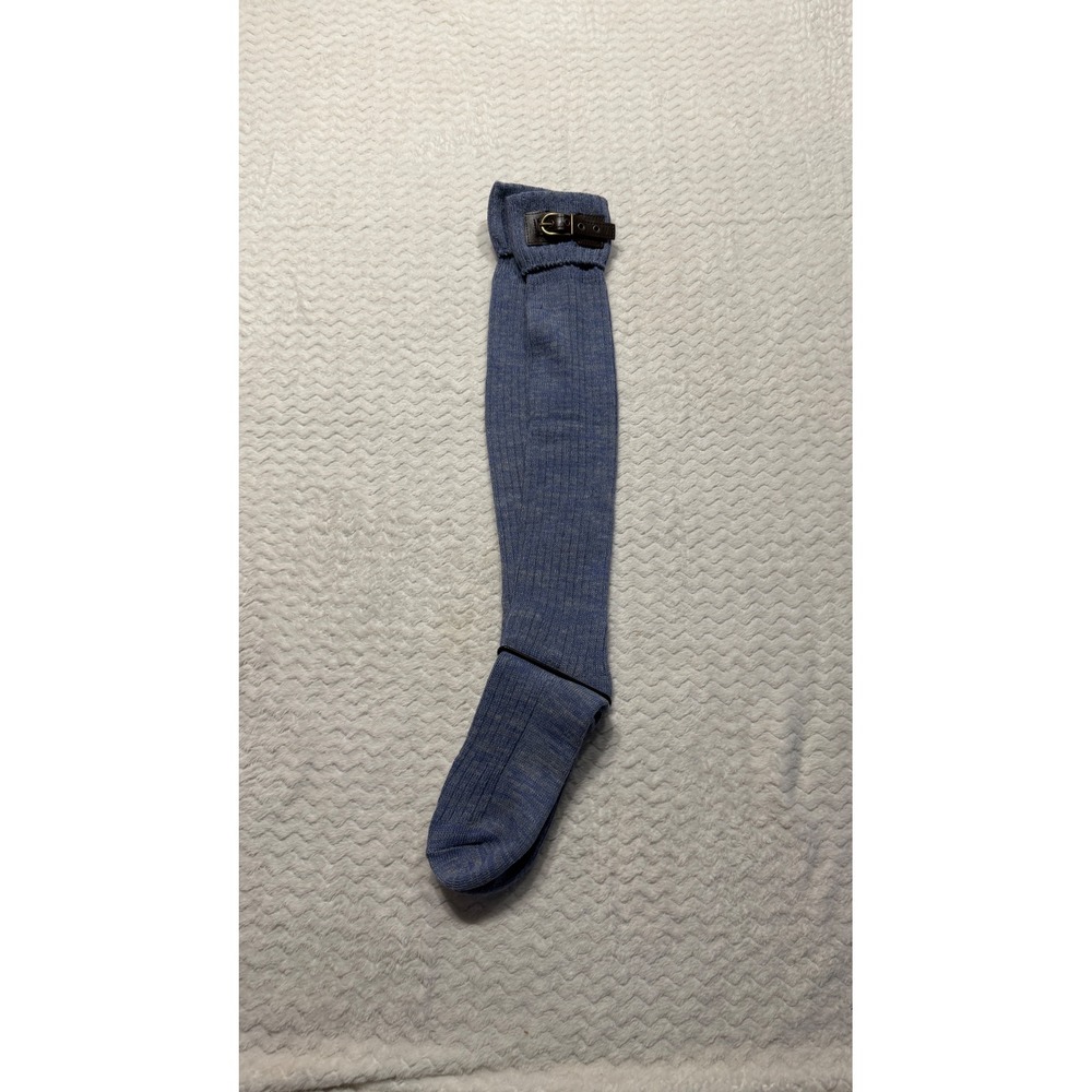 Women Blue Marled Knit Over The Knee Socks Brown Buckle Detail Tall Ribbed 4756